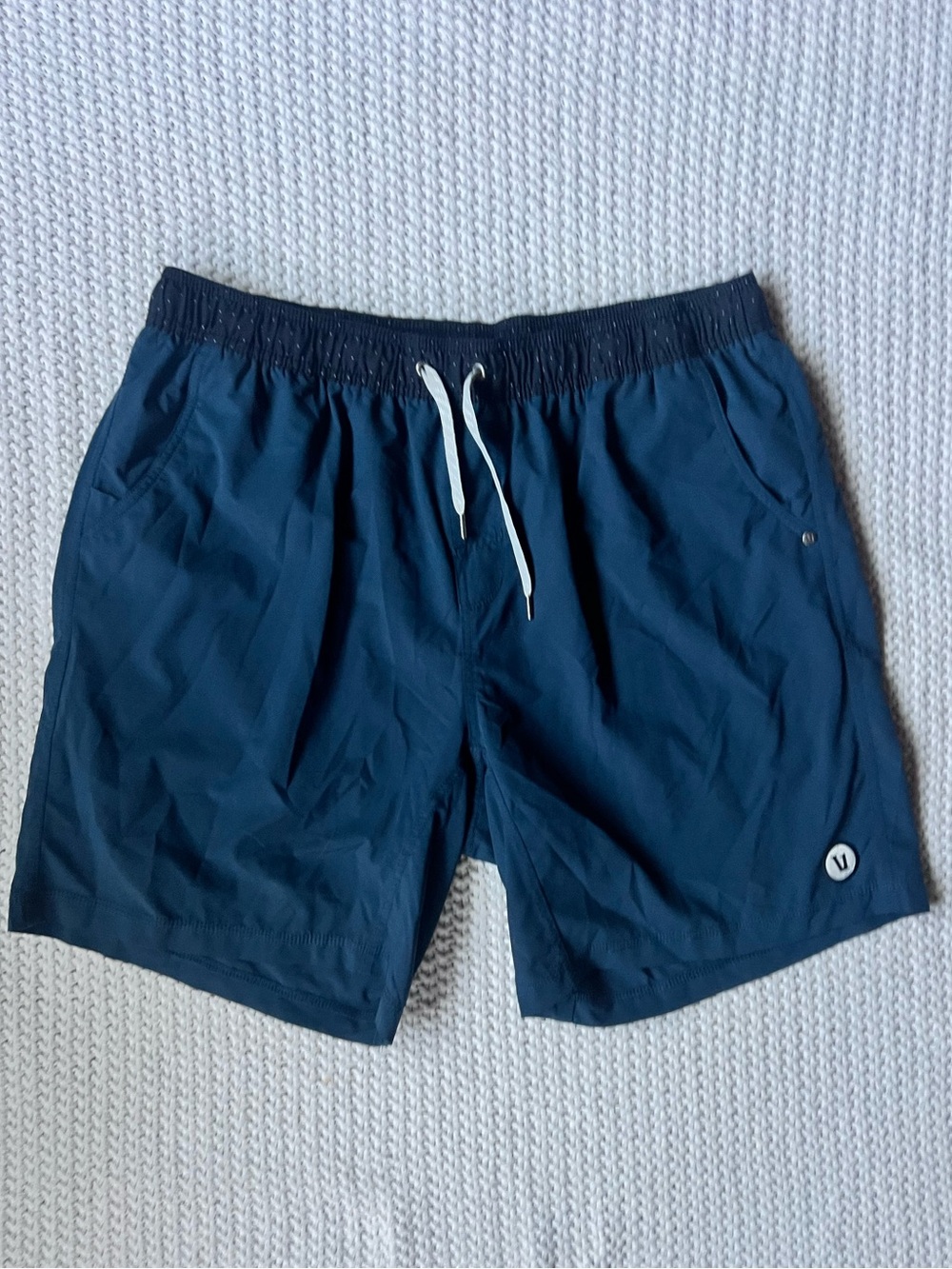 Vuori Kore Athletic Shorts Blue Dot Textured Waistband Drawstring Size XXL